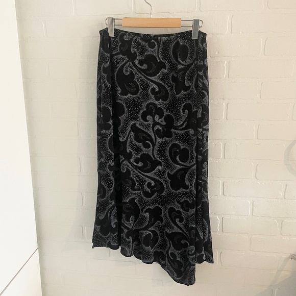 Vintage Y2K Maxi Skirt Asymmetrical Glittery Slinky Dark Romantic Goth Black 10P - Picture 1 of 12